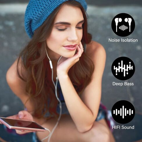 2 Pack Wired Earbuds with Microphone, HiFi Stereo, Deep Bass Headphones, Noise Cancelling & Volume Control, Compatible with All 3.5mm Jack Devices (Black+White) in Kuwait