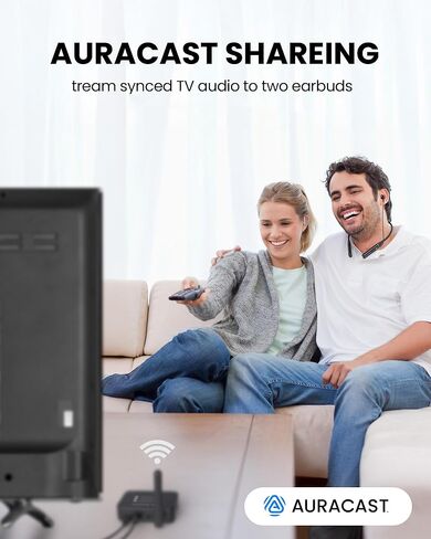 Avantree Aura Loop Dual - سماعات أذن تلفزيون Auracast اللاسلكية من الجيل التالي، تتضمن زوجين للاستماع المشترك، 3 أوضاع EQ مع صوت واضح لكبار السن وضعاف السمع، تدعم اتصال واحد إلى عدة in Kuwait