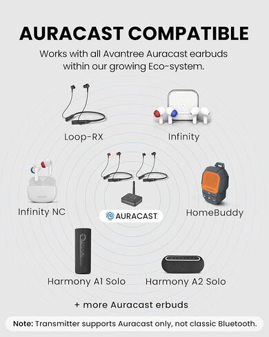 Avantree Aura Loop Dual - سماعات أذن تلفزيون Auracast اللاسلكية من الجيل التالي، تتضمن زوجين للاستماع المشترك، 3 أوضاع EQ مع صوت واضح لكبار السن وضعاف السمع، تدعم اتصال واحد إلى عدة in Kuwait