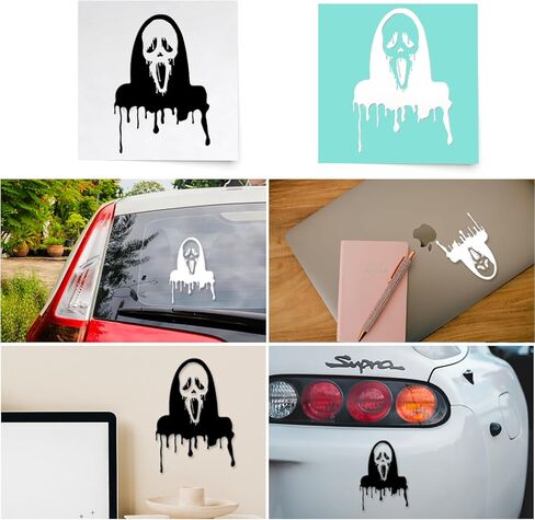 (2 Pcs, 3.5'' x 6.8'', 1 Black, 1 White) â€“ No Background â€“ Durable and Waterproof of Ghostface, Scream Car Decal, Horror Movie Sticker Decal for Laptops, Water Bottles, Cars, Trucks, Wall Ideal Gi in Saudi Arabia