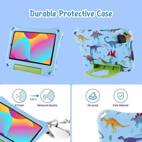 جراب Dinosaur REVVL Tab 2 5G 2025 مقاس 10.1 بوصة للأطفال الأولاد خفيف الوزن من مادة EVA مناسب للأطفال مع مقبض ومسند للأطفال وغطاء كامل مقاوم للصدمات هدية للأولاد (KL) in Kuwait