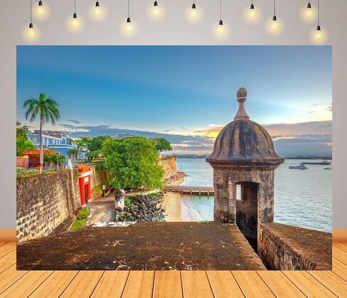 BELECO 7x5ft Fabric Puerto Rico Backdrop San Juan, Puerto Rico Caribbean Coast Along Paseo de la Princesa Background for Party Decorations Home Wall Decor Photo Booth Shoot Studio Props in Saudi Arabia