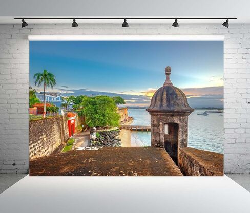 BELECO 7x5ft Fabric Puerto Rico Backdrop San Juan, Puerto Rico Caribbean Coast Along Paseo de la Princesa Background for Party Decorations Home Wall Decor Photo Booth Shoot Studio Props in Saudi Arabia