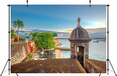 BELECO 7x5ft Fabric Puerto Rico Backdrop San Juan, Puerto Rico Caribbean Coast Along Paseo de la Princesa Background for Party Decorations Home Wall Decor Photo Booth Shoot Studio Props in Saudi Arabia