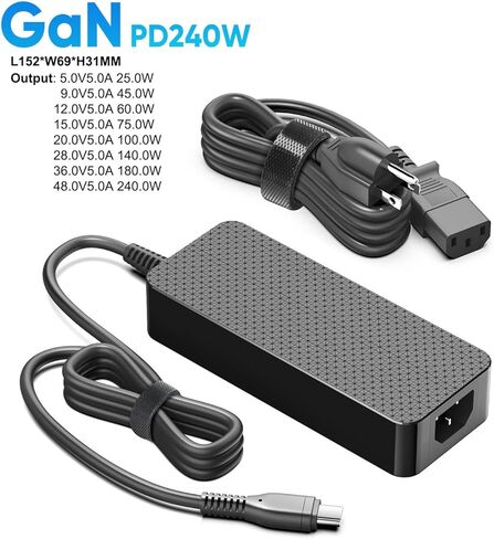 48V 5A 240W USB C GaN PD3.1 36V 5A 180W مزود طاقة مع كابل USB- C قابل للفصل لجهاز NVIDIA DGX Spark/Asus Ascent GX10 Desktop AI Computer، إطار كمبيوتر محمول 16 (2025)، Thunderbolt 5 AI PC Gaming in Saudi Arabia