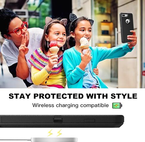 حافظة لهاتف iPhone 7 Plus، حافظة iPhone 8 Plus مع طبقة مقاومة للانفجار [عبوة من قطعتين]، غطاء صلب مقاوم للصدمات من مادة TPU 3 في 1 مقاوم للصدمات لهاتف iPhone 7 Plus، iPhone 8 Plus، أسود in Kuwait