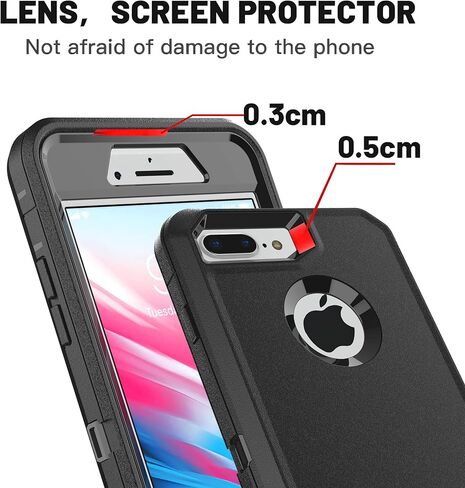 حافظة لهاتف iPhone 7 Plus، حافظة iPhone 8 Plus مع طبقة مقاومة للانفجار [عبوة من قطعتين]، غطاء صلب مقاوم للصدمات من مادة TPU 3 في 1 مقاوم للصدمات لهاتف iPhone 7 Plus، iPhone 8 Plus، أسود in Kuwait