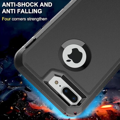 حافظة لهاتف iPhone 7 Plus، حافظة iPhone 8 Plus مع طبقة مقاومة للانفجار [عبوة من قطعتين]، غطاء صلب مقاوم للصدمات من مادة TPU 3 في 1 مقاوم للصدمات لهاتف iPhone 7 Plus، iPhone 8 Plus، أسود in Kuwait