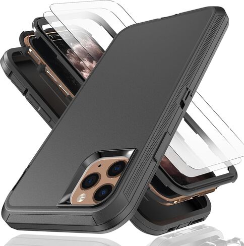 حافظة لهاتف iPhone 7 Plus، حافظة iPhone 8 Plus مع طبقة مقاومة للانفجار [عبوة من قطعتين]، غطاء صلب مقاوم للصدمات من مادة TPU 3 في 1 مقاوم للصدمات لهاتف iPhone 7 Plus، iPhone 8 Plus، أسود in Kuwait