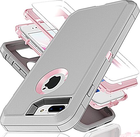 حافظة لهاتف iPhone 7 Plus، حافظة iPhone 8 Plus مع طبقة مقاومة للانفجار [عبوة من قطعتين]، غطاء صلب مقاوم للصدمات من مادة TPU 3 في 1 مقاوم للصدمات لهاتف iPhone 7 Plus، iPhone 8 Plus، أسود in Kuwait