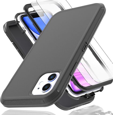 حافظة لهاتف iPhone 7 Plus، حافظة iPhone 8 Plus مع طبقة مقاومة للانفجار [عبوة من قطعتين]، غطاء صلب مقاوم للصدمات من مادة TPU 3 في 1 مقاوم للصدمات لهاتف iPhone 7 Plus، iPhone 8 Plus، أسود in Kuwait