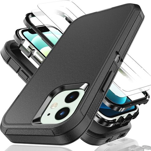 حافظة لهاتف iPhone 7 Plus، حافظة iPhone 8 Plus مع طبقة مقاومة للانفجار [عبوة من قطعتين]، غطاء صلب مقاوم للصدمات من مادة TPU 3 في 1 مقاوم للصدمات لهاتف iPhone 7 Plus، iPhone 8 Plus، أسود in Kuwait