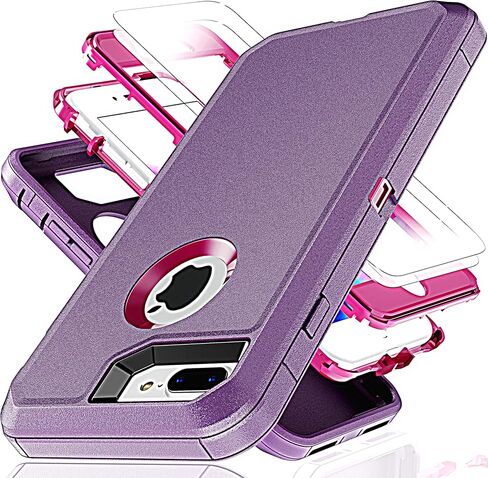 حافظة لهاتف iPhone 7 Plus، حافظة iPhone 8 Plus مع طبقة مقاومة للانفجار [عبوة من قطعتين]، غطاء صلب مقاوم للصدمات من مادة TPU 3 في 1 مقاوم للصدمات لهاتف iPhone 7 Plus، iPhone 8 Plus، أسود in Kuwait