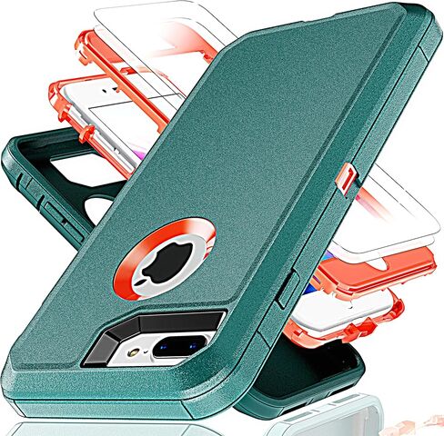 حافظة لهاتف iPhone 7 Plus، حافظة iPhone 8 Plus مع طبقة مقاومة للانفجار [عبوة من قطعتين]، غطاء صلب مقاوم للصدمات من مادة TPU 3 في 1 مقاوم للصدمات لهاتف iPhone 7 Plus، iPhone 8 Plus، أسود in Kuwait