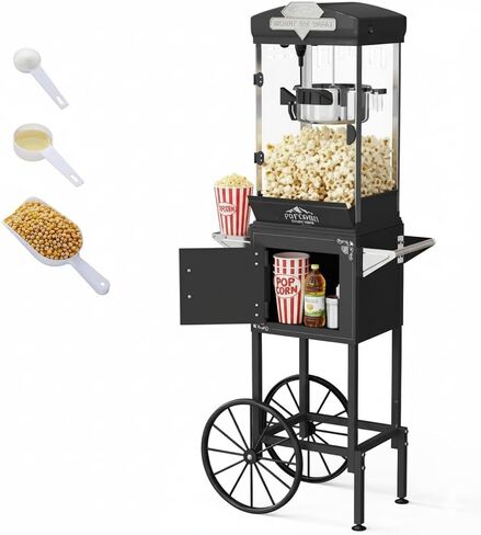 HUGROVE 10oz Popcorn Machine with Cart, 480W Vintage Popcorn Maker for Home & Commercial, Stainless Steel Kettle, One-Touch Operation, Popcorn Popper for Party & Movie Night (Light Red) (Light Red) in Saudi Arabia