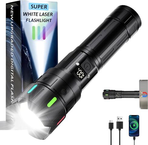 Rechargeable Flashlight High Lumens 90,000,5 Modes Super Bright LED Flash light with Magnetic Tail,high powered 1000m Long Range linternas,Strong USB C LCD Display Torch Light,IPX54 for Camping Hiking in Saudi Arabia