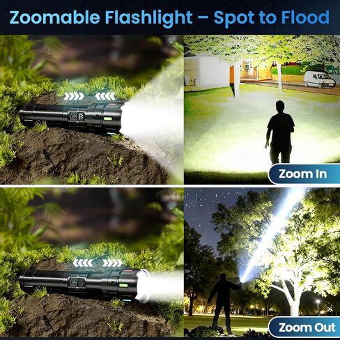 Rechargeable Flashlight High Lumens 90,000,5 Modes Super Bright LED Flash light with Magnetic Tail,high powered 1000m Long Range linternas,Strong USB C LCD Display Torch Light,IPX54 for Camping Hiking in Saudi Arabia
