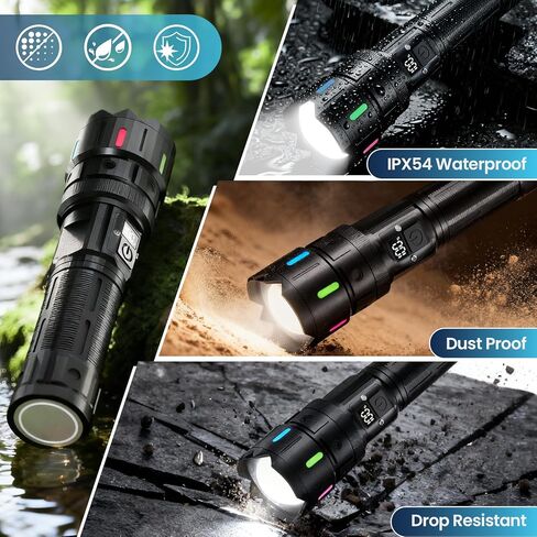 Rechargeable Flashlight High Lumens 90,000,5 Modes Super Bright LED Flash light with Magnetic Tail,high powered 1000m Long Range linternas,Strong USB C LCD Display Torch Light,IPX54 for Camping Hiking in Saudi Arabia