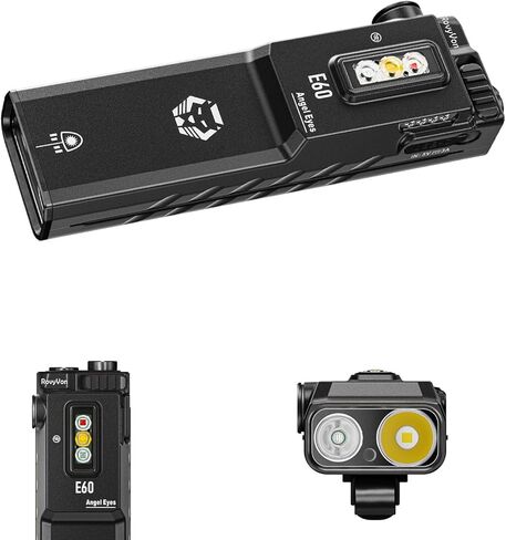 RovyVon Angle Eyes E60 Pocket Flashlight Max Output 1500 Lumens USB-C قابلة للشحن EDC مشاعل، شعاع أخضر، ضوء الأشعة فوق البنفسجية 365 نانومتر، مع أضواء جانبية بيضاء/حمراء/الأشعة فوق البنفسجية، مشبك ثنائي الاتجاه قابل للإزالة (أسود) in Saudi Arabia