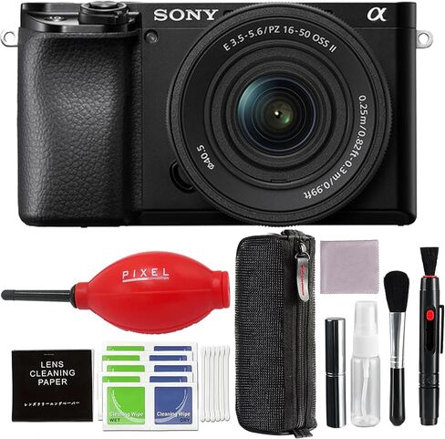 كاميرا Sony a6100 بدون مرآة مع عدسة مقاس 16-50 مم f/3.5-5.6 II ومنفاخ ملحقات متقدمة للبكسل ومجموعة تنظيف | سوني a6100، ILCE6100KB in Saudi Arabia
