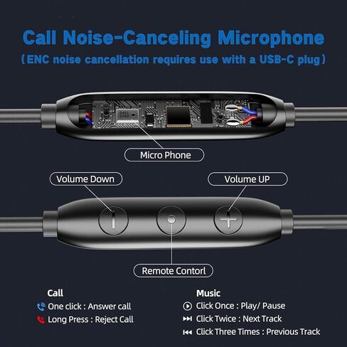 سماعات رأس سلكية مع خاصية إلغاء ضوضاء المكالمات - صوت جهير استريو، مكالمات واضحة وبدون ضوضاء، سماعات أذن مريحة عازلة للضوضاء مع قابس متعدد الوظائف، سماعات أذن سلكية مع ميكروفون إلغاء الضوضاء ENC in Kuwait