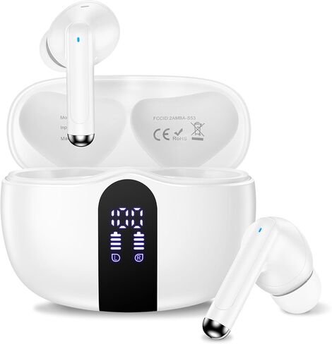 Wireless Ear buds Bluetooth 5.3 Headphones for iPhone 17 Pro Max 17 16E, 40H Playback EarBuds with LED Power Display,Deep Bass Stereo,Earphones with Noise Cancelling Mic for Samsung Galaxy S25 S24 S23 in Saudi Arabia