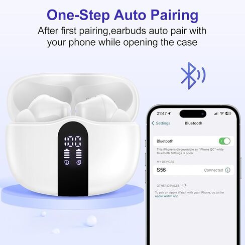Wireless Ear buds Bluetooth 5.3 Headphones for iPhone 17 Pro Max 17 16E, 40H Playback EarBuds with LED Power Display,Deep Bass Stereo,Earphones with Noise Cancelling Mic for Samsung Galaxy S25 S24 S23 in Saudi Arabia