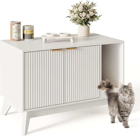 Cat Litter Box Enclosure Hidden Litter Box Furniture with Scratch Pad Cat House Wooden Cat Washroom Cabinet 2-in-1 for Living Room,Hallway,Natural in Saudi Arabia