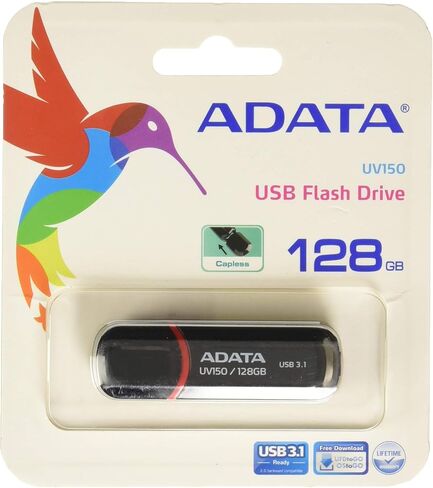 ADATA UV150 128GB USB 3.0 Snap-on Cap Flash Drive, Black (AUV150-128G-RBK) in Kuwait