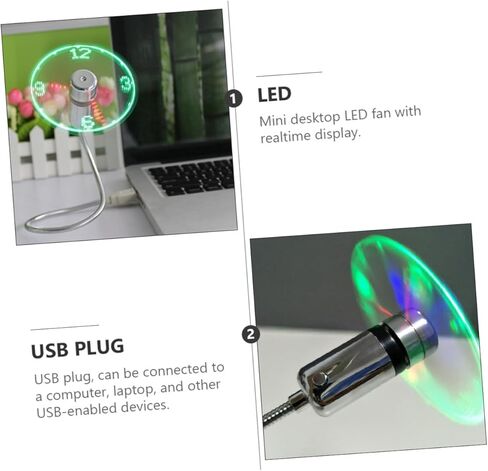 مروحة ساعة LED صغيرة قابلة لإعادة الشحن USB من MERRYHAPY مع شاشة عرض وقت وامضة، مروحة تبريد USB محمولة للاستخدام في المكتب المنزلي، تصميم مدمج وصامت معقوفة in Kuwait