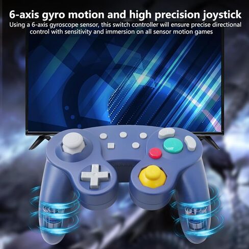 KEQISIQI Purple Multi-Platform Wireless Controller for Nintendo Switch/P-C/S-team - Game-cube Pro Style, 6-Axis Gyro, Turbo, Auto Fire, One-Button Wake in Kuwait
