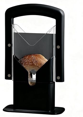 Bagel Slicer, Perfect for Bagels Guillotine Universal Slicer, Bagel Cutter Stainless Steel Kitchen Tool, Safe Grip, Safety Shield (Black) in Saudi Arabia