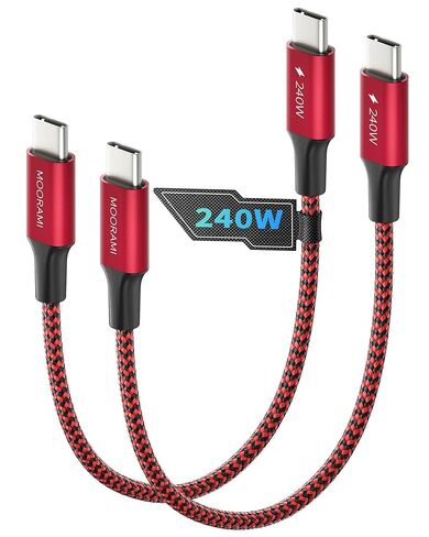 كابل USB C إلى USB C بطول 1 قدم قصير 240 وات، سلك شحن سريع PD 3.1 مقاس 12 بوصة متوافق مع CarPlay وiPhone17/16/15 وMacBook وiPad وSamsung وكابل بيانات 480 ميجا بت في الثانية عالي السرعة مجدول 48 للسيارة in Saudi Arabia