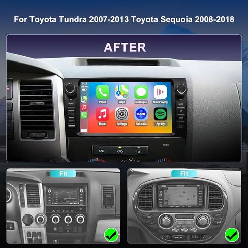 راديو QLED لسيارة Toyota Tundra 2007-2013 Sequoia 2008-2018 ترقية، استبدال ستيريو بشاشة تعمل باللمس، تشغيل لاسلكي Android Auto، شبكة 4G LTE، كاميرا مجانية in Kuwait