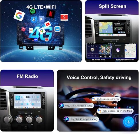راديو QLED لسيارة Toyota Tundra 2007-2013 Sequoia 2008-2018 ترقية، استبدال ستيريو بشاشة تعمل باللمس، تشغيل لاسلكي Android Auto، شبكة 4G LTE، كاميرا مجانية in Kuwait