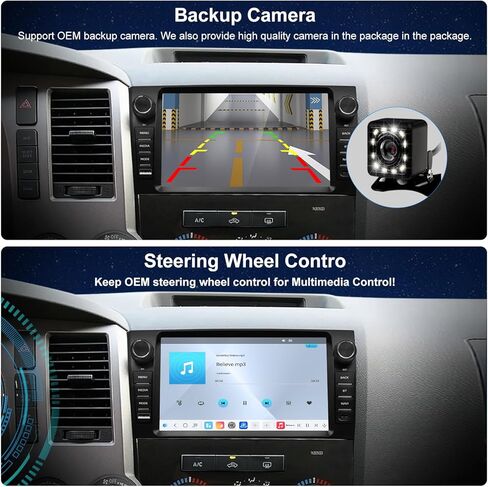 راديو QLED لسيارة Toyota Tundra 2007-2013 Sequoia 2008-2018 ترقية، استبدال ستيريو بشاشة تعمل باللمس، تشغيل لاسلكي Android Auto، شبكة 4G LTE، كاميرا مجانية in Kuwait