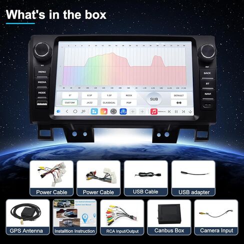 راديو QLED لسيارة Toyota Tundra 2007-2013 Sequoia 2008-2018 ترقية، استبدال ستيريو بشاشة تعمل باللمس، تشغيل لاسلكي Android Auto، شبكة 4G LTE، كاميرا مجانية in Kuwait