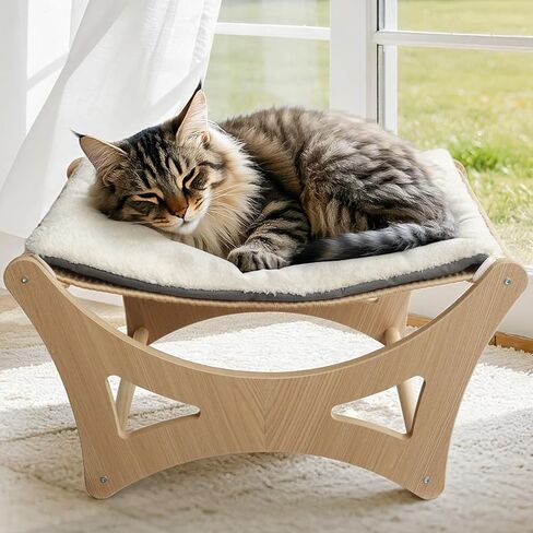 Cat Hammock Bed, Wooden Elevated Cat Beds with Natural Sisal Scratching Mat, Cats Scratcher Bed with Removable Soft Cushion, Cats Scratching Beds with Wood Frames, 22" L x 17.7" W in Saudi Arabia