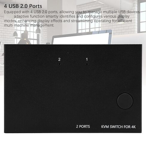 واجهة الوسائط المتعددة عالية الدقة KVM Switch 1 عرض 2 جهاز كمبيوتر، 4 منافذ USB 2.0، 4K 60 هرتز، يدعم نظام التشغيل Chrome لجهازي كمبيوتر لمشاركة طابعة لوحة المفاتيح والماوس in Kuwait