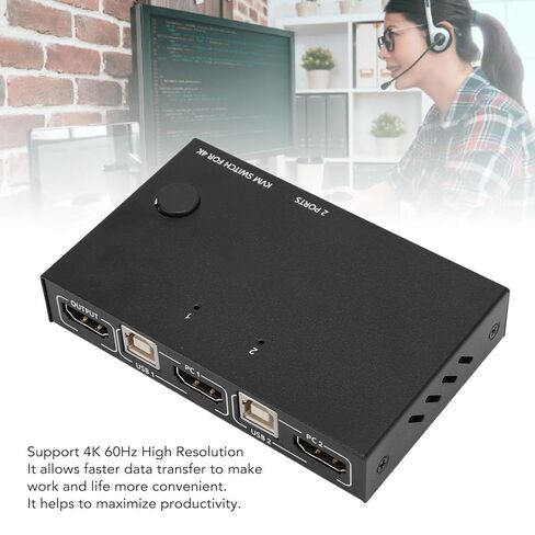 واجهة الوسائط المتعددة عالية الدقة KVM Switch 1 عرض 2 جهاز كمبيوتر، 4 منافذ USB 2.0، 4K 60 هرتز، يدعم نظام التشغيل Chrome لجهازي كمبيوتر لمشاركة طابعة لوحة المفاتيح والماوس in Kuwait