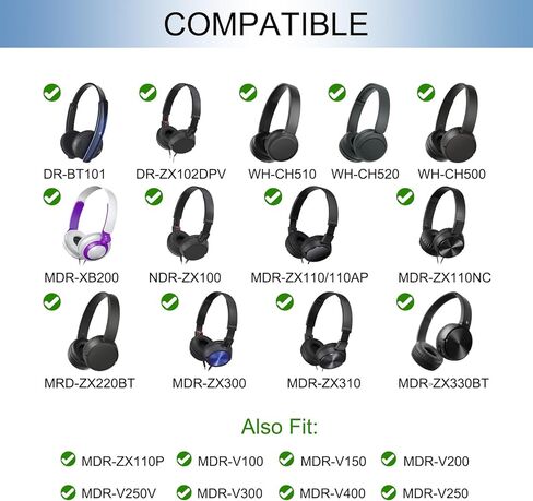 GEVO Ear Pads Replacement for Sony WH-CH500/CH510/CH520,MDR-ZX100/ZX110/ZX110NC/ZX220/XB200/ZX300/ZX330BT,MDR-V100/V150/V200/V250/V300/V400, Protein Leather Earpads Ear Cushions for DR-BT101 (Black) in Saudi Arabia