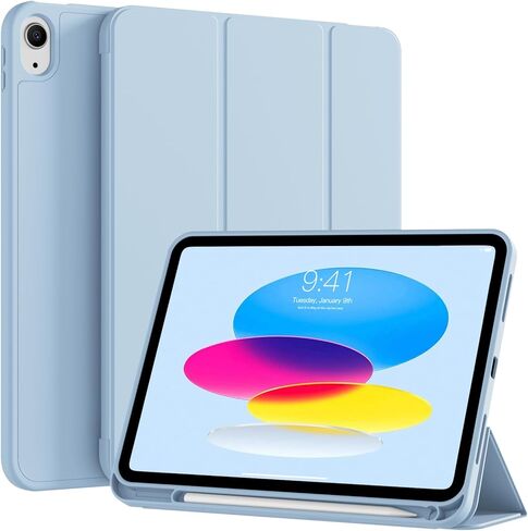 حافظة لجهاز iPad (A16) الجيل الحادي عشر مقاس 11 بوصة 2025، حافظة iPad الجيل العاشر مقاس 10.9 بوصة 2022 مع حامل أقلام، غطاء ذكي بحامل ثلاثي الطي مع ظهر ناعم من مادة TPU، تنبيه/غفو تلقائي، أبيض كريمي in Kuwait