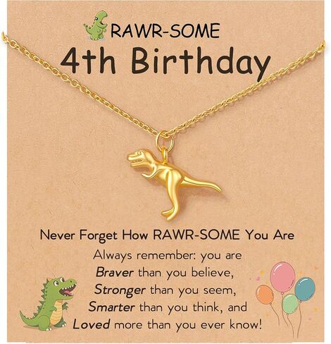 HGDEER Have a RAWR-Some 4th Birthday Dinosaur Necklace for 4 Year Old Girl, T-Rex Necklace Cute Jewelry from Parents or Grandparents with Meaningful Quote Card in Saudi Arabia