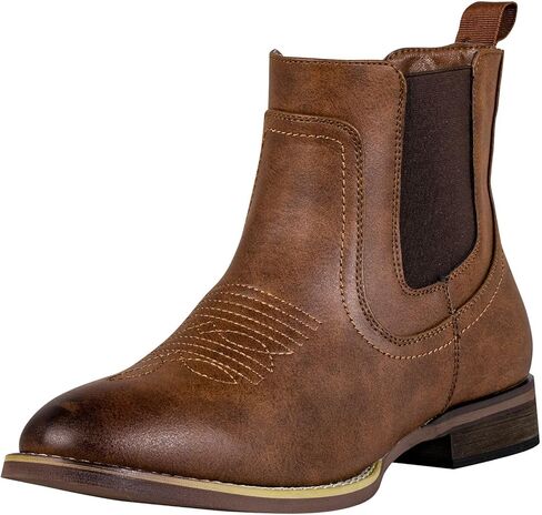 J's.o.l.e Chelsea Cowboy Boots for Men Western Round Toe Leather Dress Casual Work Ankle Boots Brown in Saudi Arabia