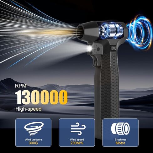 Compressed Air Duster, 1300000RPM-100000mA Battery LED Cordless Electric Air Duster Portable Blower, Charging Cell Phone, Turbo Fan Dusters for Computer Keyboard/Cleaning/Car/PC/Salon/Home in Saudi Arabia
