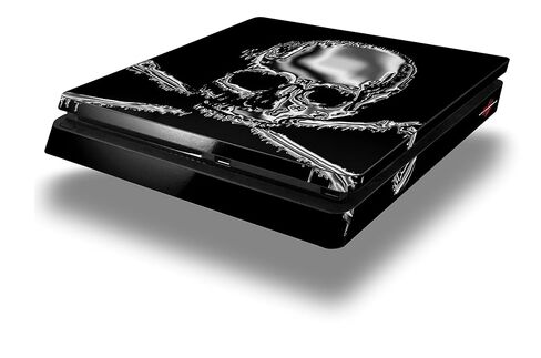 غلاف لاصق من الفينيل متوافق مع جهاز Sony PlayStation 4 Slim Console Chrome Skull على اللون الأسود (PS4 غير متضمن) in Saudi Arabia