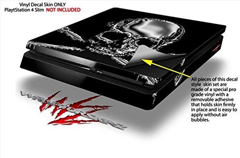 غلاف لاصق من الفينيل متوافق مع جهاز Sony PlayStation 4 Slim Console Chrome Skull على اللون الأسود (PS4 غير متضمن) in Saudi Arabia