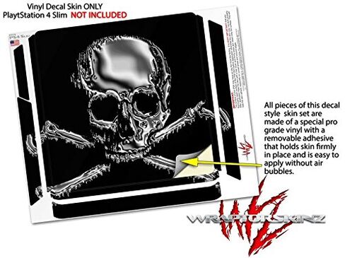 غلاف لاصق من الفينيل متوافق مع جهاز Sony PlayStation 4 Slim Console Chrome Skull على اللون الأسود (PS4 غير متضمن) in Saudi Arabia