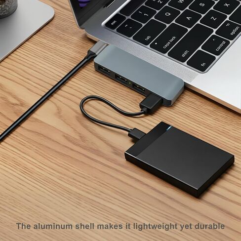 محور USB c متعدد المنافذ مع 4 منافذ USB-A 3.2، سرعة نقل البيانات تصل إلى 10 جيجابت في الثانية، توفر محطة الإرساء من النوع c توافقًا استثنائيًا، متوافق مع أجهزة الكمبيوتر المحمول وSurface وXbox وPS5 وMacBook والمزيد in Kuwait