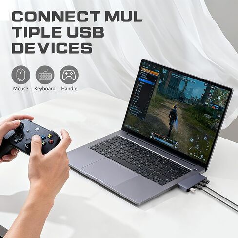 محور USB c متعدد المنافذ مع 4 منافذ USB-A 3.2، سرعة نقل البيانات تصل إلى 10 جيجابت في الثانية، توفر محطة الإرساء من النوع c توافقًا استثنائيًا، متوافق مع أجهزة الكمبيوتر المحمول وSurface وXbox وPS5 وMacBook والمزيد in Kuwait